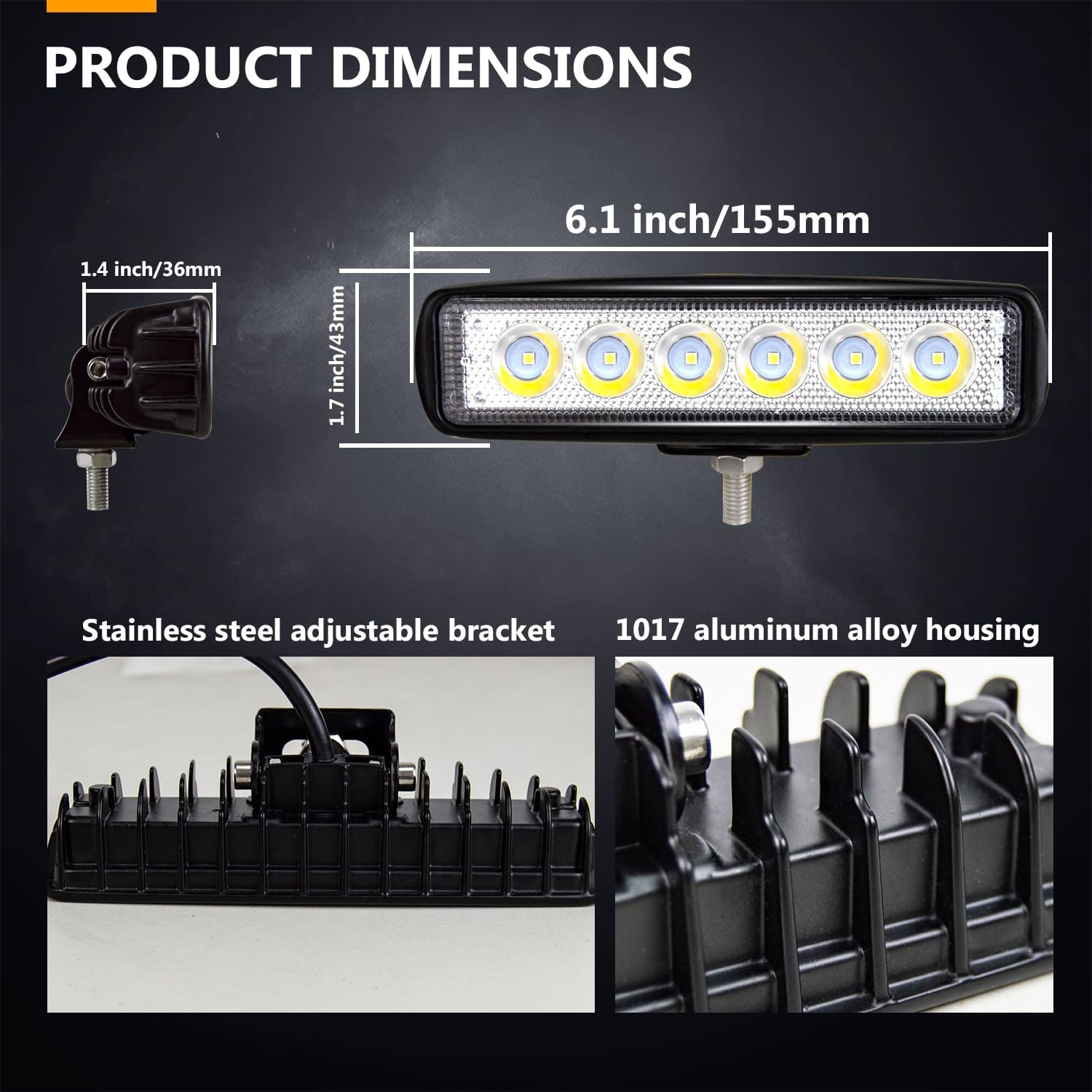 2 Pcs 15 cm mini barre d'éclairage led, 6 pouces 18W 12V 24V phare de travail led, feux de travail pour offroad Voiture camions SUV 4x4 tracteur, 6000k projecteurs lumière feu antibrouillard 2 projecteurs min 18W
