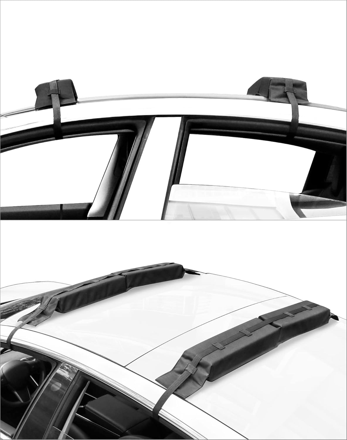 QWORK® Kit de Barres de Toit Souples avec Sangles, Porte-Bagages Pliable pour Kayak, Surf, Canoë, Snowboard et Paddle