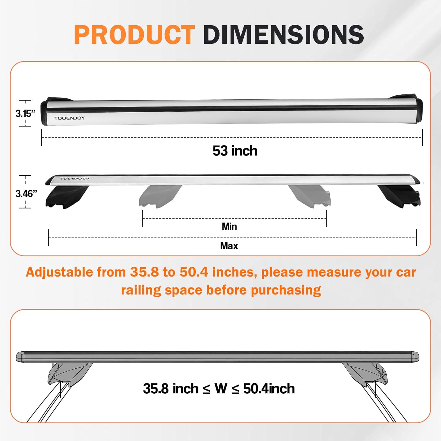 COWVIE Barres transversales universelles Professionnelles de 138 cm avec serrures à clé, entièrement assemblées, pour Rails surélevés, Argenté Argent 138CM