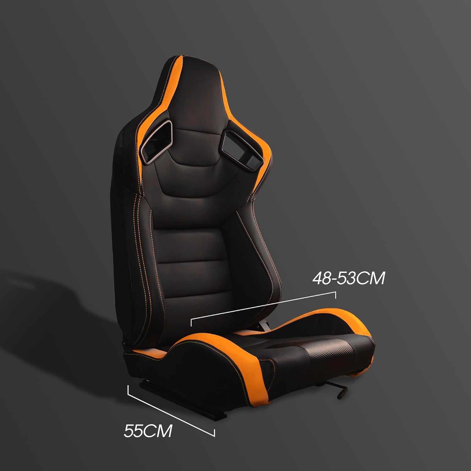 Modauto N771 Lot de 2 siège pilote+copilote voiture semi-baquet sportif avec rails pour voiture et simulateur de conduite Noir/orange N730-Cuir et carbone avec patch orange Piloto+Copiloto