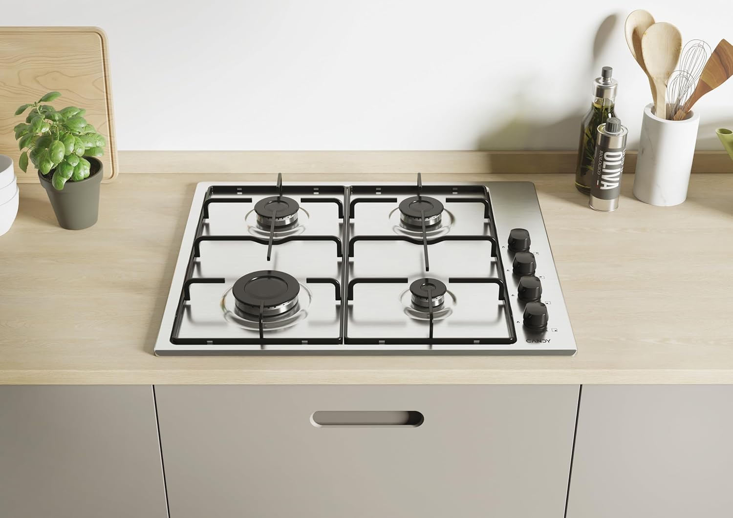 Candy CHW6LBX Plaque de Cuisson à gaz 60 cm, INOX, 59,5 x 51 x 8 cm