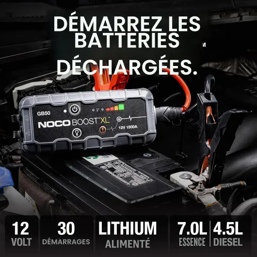 Boost GB50: Booster Batterie UltraSafe 1500A – Démarreur Lithium 12V Portable avec Powerbank et Chargeur USB – pour Moteurs Essence 7,0L et Diesel 4,5L