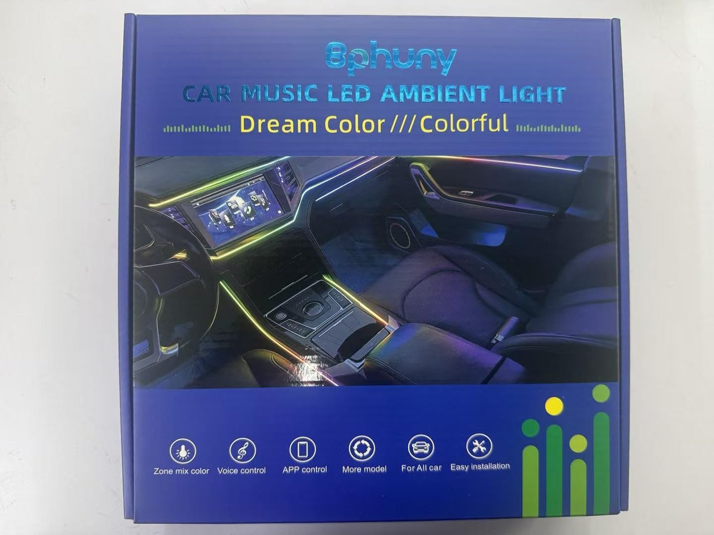 Ensemble d’éclairage intérieur Acrylique pour Voiture, Bphuny 18-en-1 593 LED, Fibre Optique, Multiples Modes, lumières d’Ambiance décoratives avec Rythme Arc-en-Ciel Dynamique Musical RGB néon Kit Coloré 18-en-1