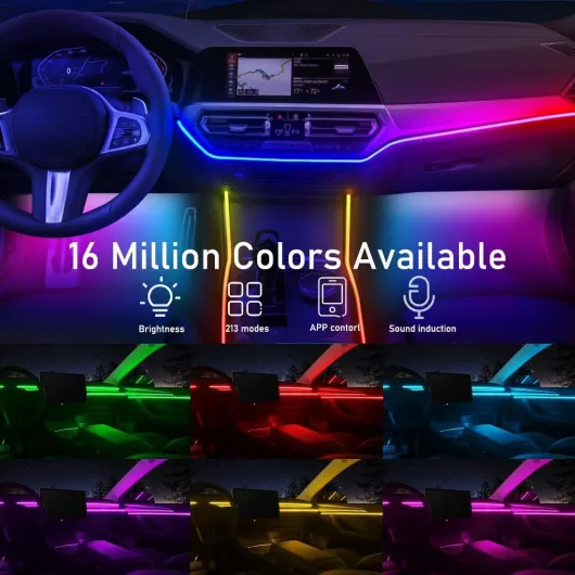 Bande LED Voiture Interieur,6 en 1 LED Ambiance Voiture,16 Millions de Couleurs,213 Modes contrôle sans Fil par Application,pour la décoration de l'habitacle et du Tableau de Bord - 6PCS