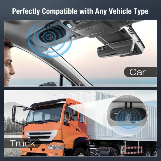 Kit mains libres Bluetooth pour voiture - Siri et Google Assistant - Haut-parleur 6 W - Allumage automatique - Clip de visière pour camionnettes