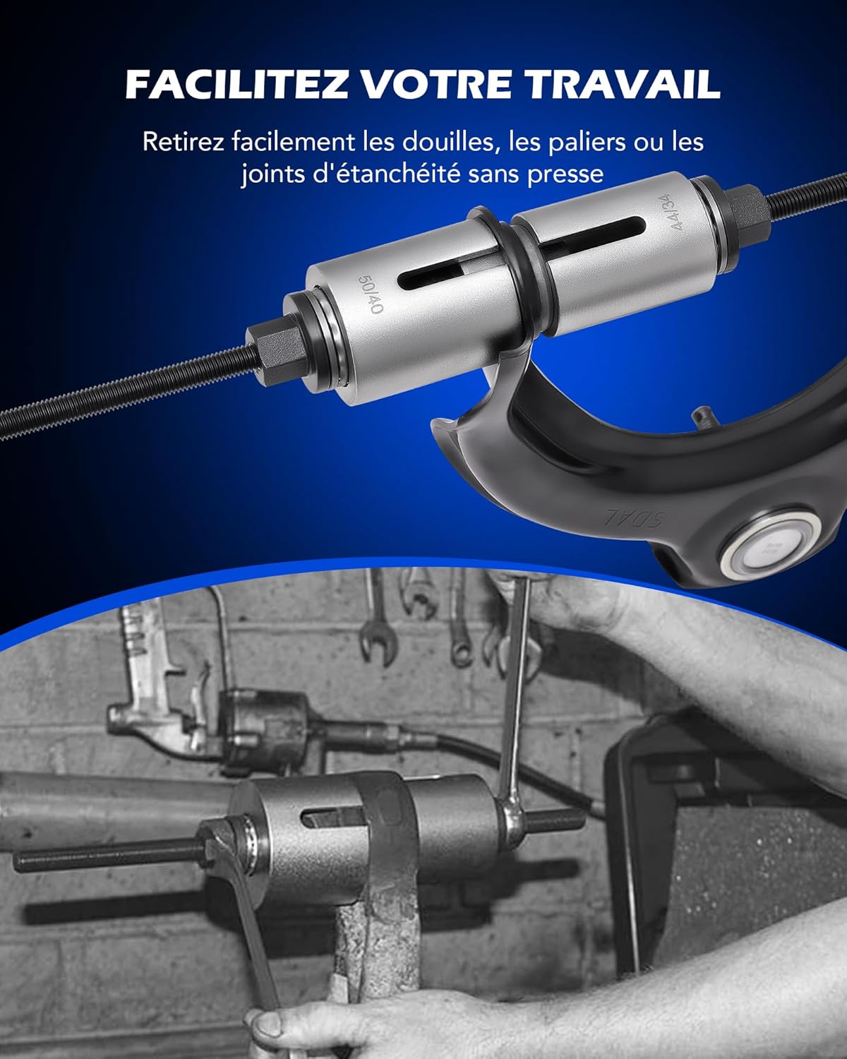 27 PCS Extracteur de Roulements de Roue Arrache Roulement pour Véhicules à Moteur LCV HGV, Kit de Montage et Démontage de Roulements de Roulement Universel 5 Broches de Traction Bleu