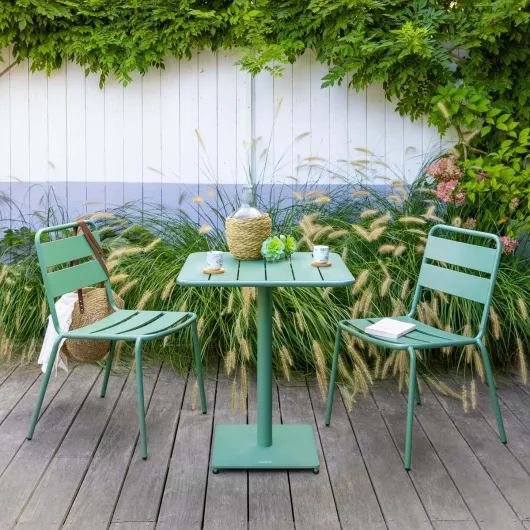 Table de Jardin Carrée Phuket Vert Olive - 2 Places - Acier Traité Epoxy Traitement Antirouille Renforcé