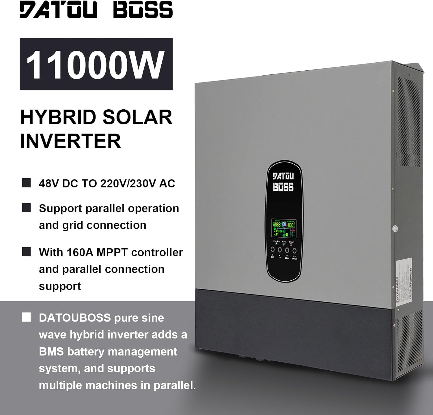 11KW Onduleur Hybride 48V,Onduleur Solaire Hybride 48v,Prend en Charge la Connexion Parallèle et Fonctionnement sans Batterie,150A MPPT,pour Batteries Plomb-Acide et Lithium,avec WiFi