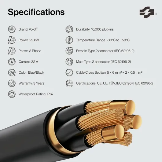 Câble de charge spiralé 2 22 kW 32 A 3 phases pour véhicules électriques EV PHEV, type 2 vers type 2 Mode 3, compatible Tesla Model S/X/Y/3, ID.4, E-Tron, e-208, I4, IX1, Zoe, IP67 22kW - 5 Meter