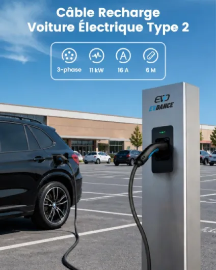 Câble Recharge Voiture Electrique 11kW (16A, 3-Phase, 6m) Câble Type 2 Portable Charge Rapide Chargeur Mode 3 avec Sac de Transport Compatible avec EV/PHEV IEC 62196-2
