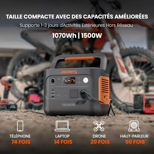 Station Électrique Portable Jackery Explorer 1000 v2, 1070Wh Batterie LiFePO4, 1500W Sortie, 6 Ports CA/CC USB-C/A, Charge Rapide 1H, Générateur Solaire pour Plein Air, Camping, Urgence E1000V2