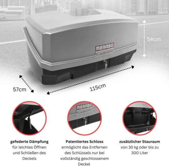 Race 3 Support d'attelage - Porte-vélos pour 3 vélos + coffre Nekkar - Argenté - 300 l