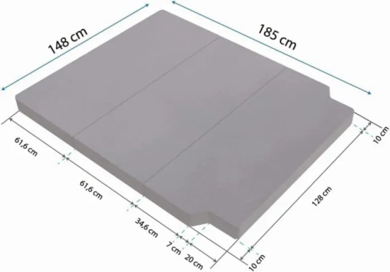 KFoam.ES Matelas Pliable pour Volkswagen T4, T5, T6, T6.1 Multivan, California Beach, Caravelle, Transporter, Camping-Car, Camper Van 185x148x8cm