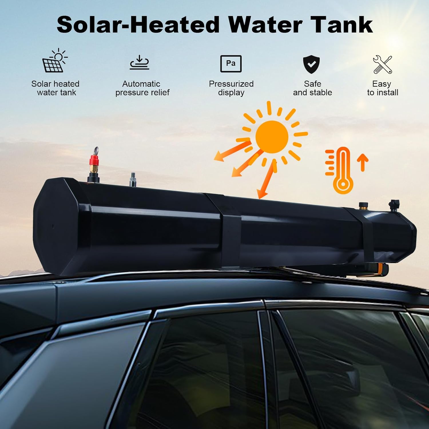 Douche Camping, Douche Solaire Exterieure, 30L Réservoir d'eau sous Pression, Montage sur Barres de Toit des Véhicules Tout-Terrain, des Pick-Ups et des SUVs etc