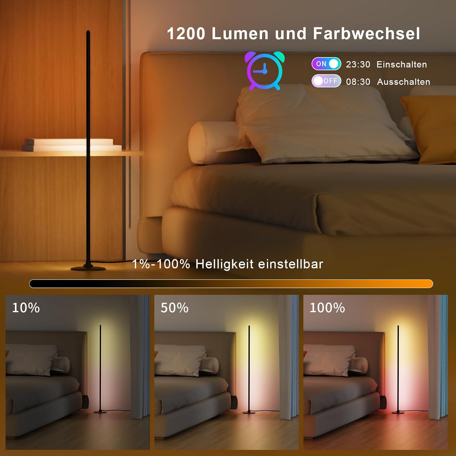 RGBICW Lampadaire LED, WiFi Lampadaire sur Pied Fonctionne avec Alexa, Google Assistant, Musique Sync,16 Millions Couleurs et 68 Modes, Lampe d'Ambiance Moderne pour Salon 51IN