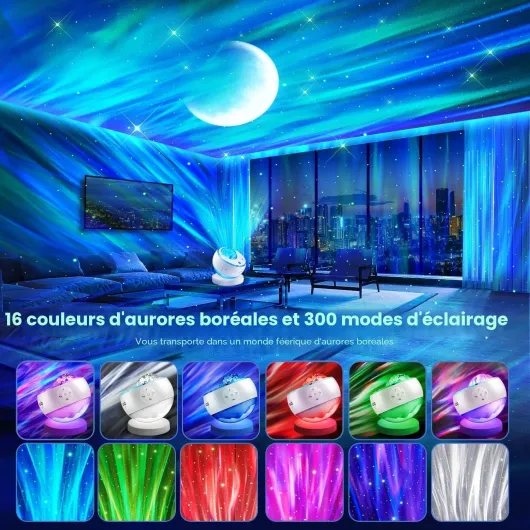 Projecteur Ciel Etoile, 300 Modes Projecteur Galaxie Lampe Aurore BoréAle, 15 Bruit Blanc+Bluetooth Lampe Ambiance Lumiere Chambre Projecteur LED Chambre, Veilleuse Enfant Decoration Maison