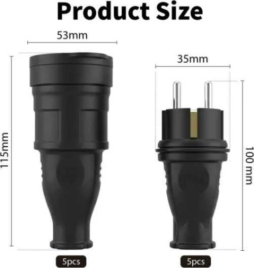 VexnaroLot de 10 Connecteurs Schuko,5 Pièces Kit Fiche Mâle + 5 Pièces Prise Femelle,Étanche IP44,250V 16A Fiche Électrique en Caoutchouc Broche,Jeu de Contacts de Protection Pour Câble de 0,5 à 3 cm²