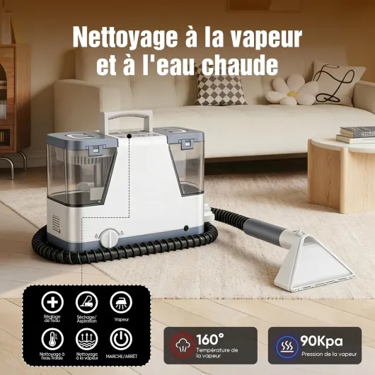 Shampouineuse Nettoyeur Canapé Tissu Injecteur Extracteur Nettoyage intensif 2500W Voiture Tapis Moquettes Aspirateur Détacheur Pour Matelas Laveur Compact et Portable