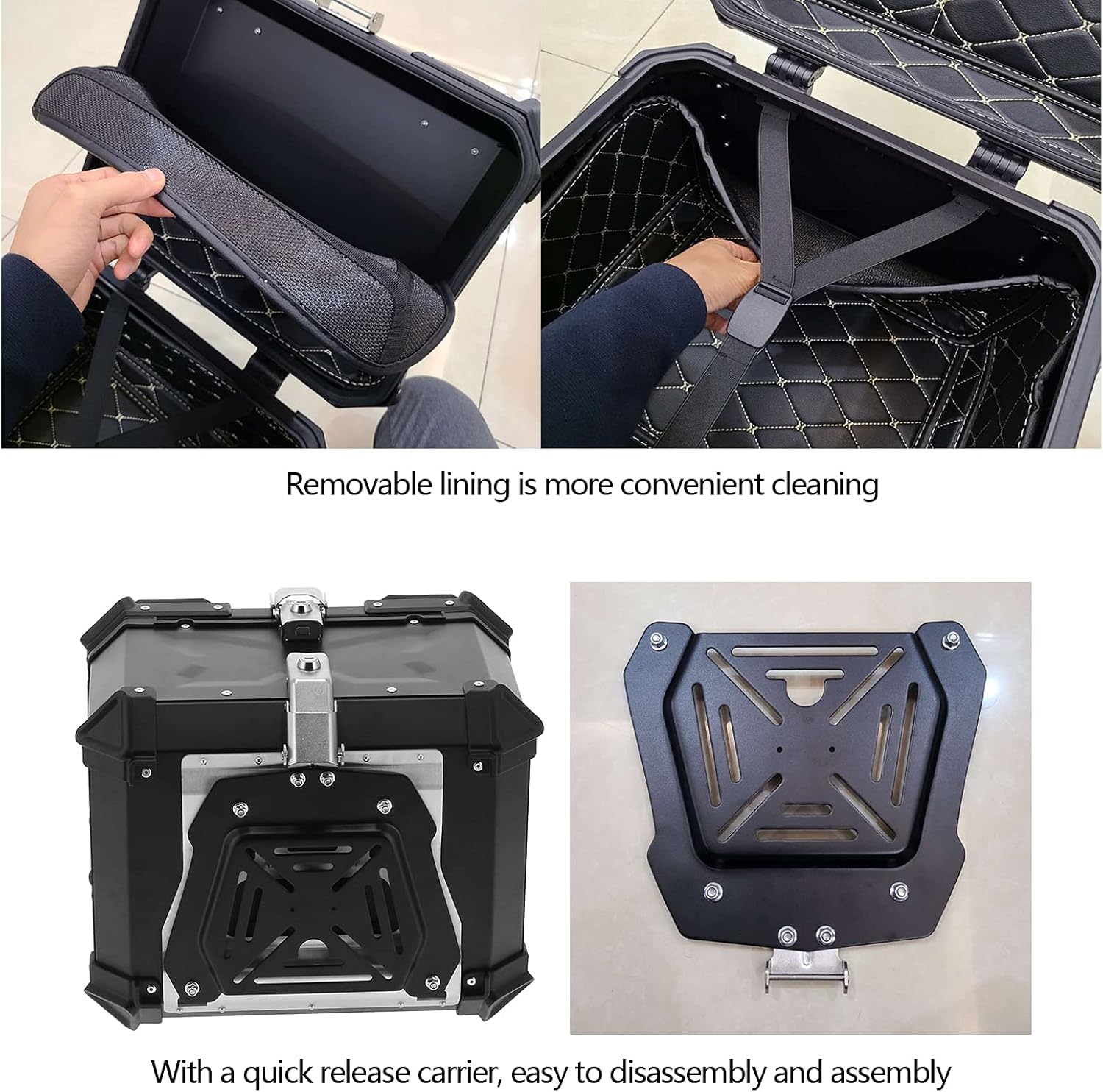 Top-Case de Moto, Universel Le Noir 45L Boîte de Queue de Moto Aluminium Sac de Casque étanche Boîte de Rangement Bagages