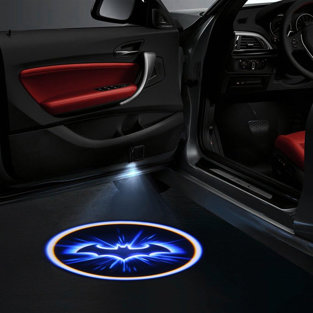 Youngine 2 Pcs Porte de Voiture sans Fil LED Projecteur Lumière Courtoisie Bienvenue Logo de la Chauve-Souris Lampe Shadow Fantôme Lumière Fonctionne avec Un capteur magnétique