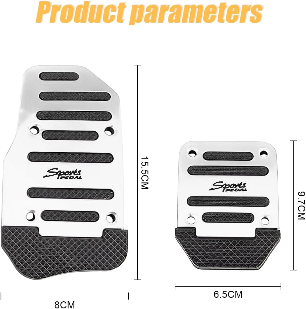 CGEAMDY 3 Pièces Universal Pédales De Voiture, Antiderapant Pédales D'accélérateur De Frein D'embrayage Repose-Pieds Kit, Transmission Manuelle De Voiture Pédale Pour Toutes Les Voitures(Argent)