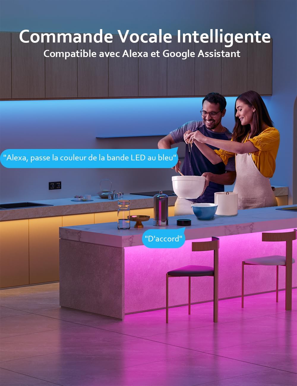 Ruban LED LED 20M WiFi, Compatible avec Alexa et Google Home, 30 LED/Mètre, 2x10M, 600 LED, RVB 24V Bande LED, APP et Télécommande, Mode Musique, LED pour Chambre, Salon, Cuisine, Fête 20M-WiFi-FR Rgb