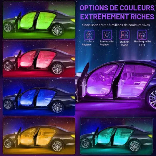 Eclairage Interieur Voiture, 4 en 1 Imperméables Accessoire LED Voiture RGB Bande LED Decoration Voiture avec activée par Le Son de la Musique et Télécommandée, Cadeaux Parfaits multicolore