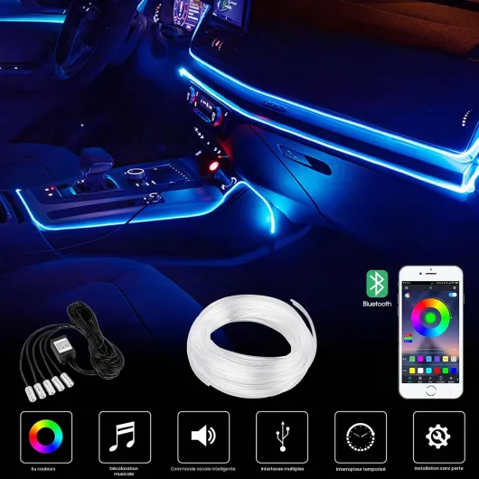 LED Voiture Interieur 6 Meter LED pour Voiture LED Voiture Bande LED Ambiance Voiture Lumineuses Éclairage ambiant Éclairage intérieur Lumiere Interieur Voiture avec Application Escribe 1