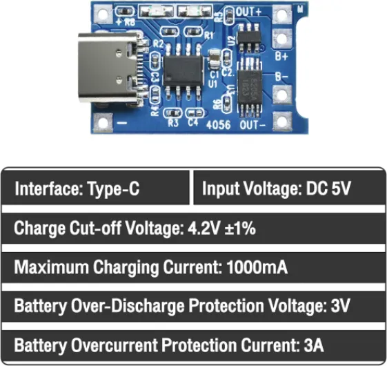 6pcs TC4056 Type-C USB-C Input Interface USB 5V 1A 18650 LiIon Lithium Charging Board Charger Module with Dual Protection Functions (en Anglais) 6PCS Type-C