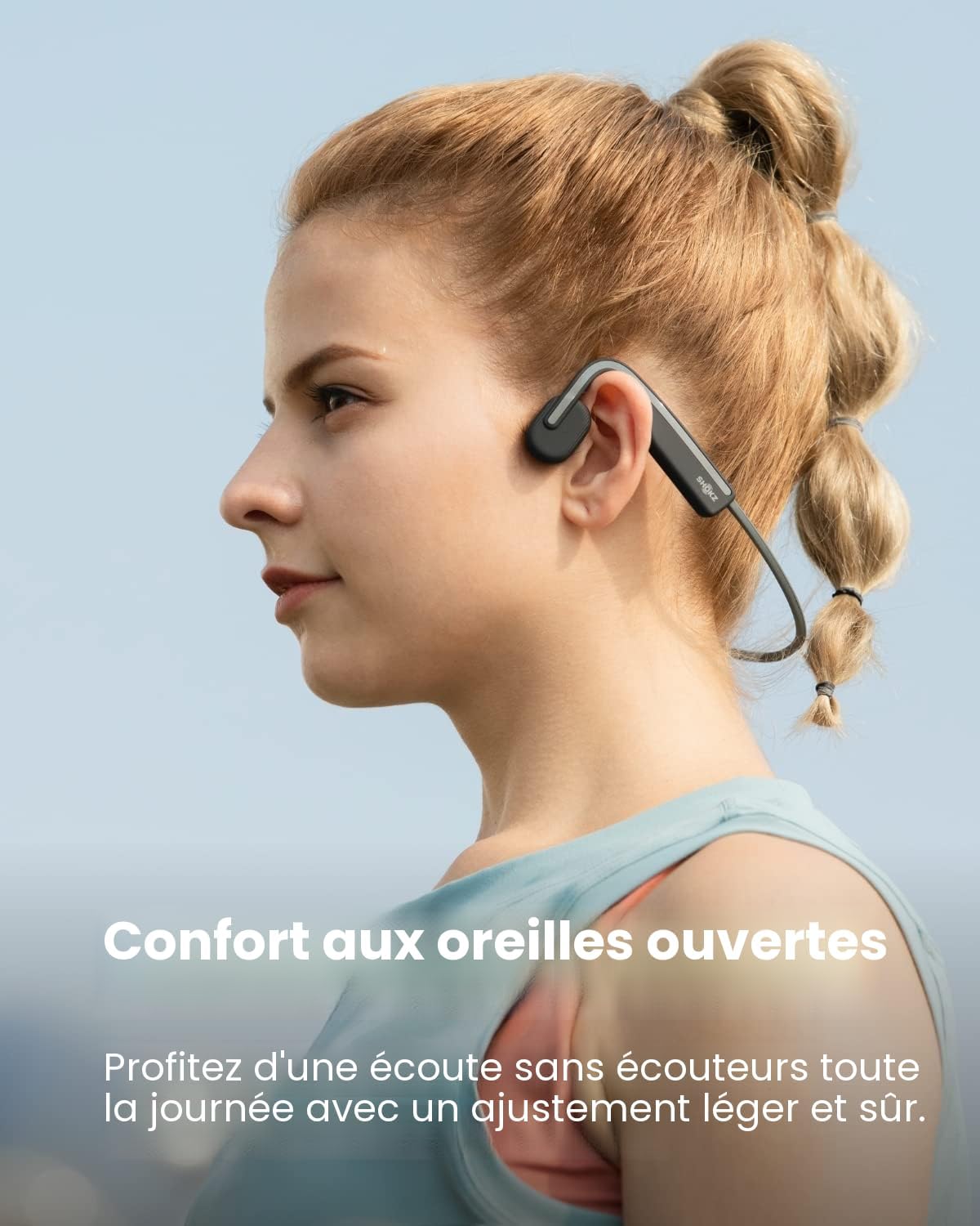 OpenMove Casque à Conduction osseuse, écouteurs Bluetooth 5.1 à Oreilles Libres, Son Clair, 6h Batterie, léger 29g, IP55, Entendre l'environnement, pour la Course et Usage Quotidien, Gris