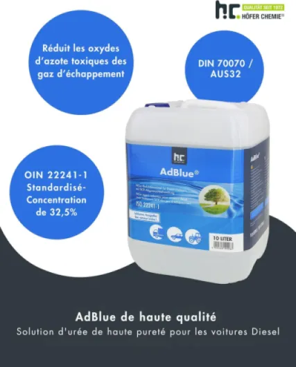 AdBlue® Lot de 4 flacons de 10 l de solution d’urée ultra pure - ISO 22241-1 / DIN 70070 / AUS32 4 x 10 L