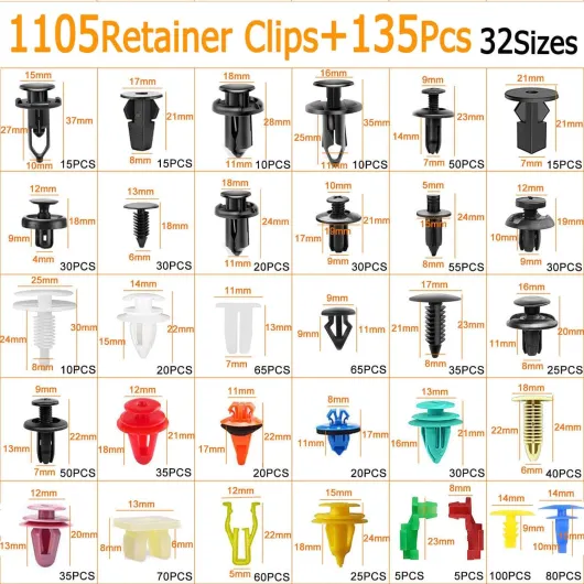 Uolor 1240PCS Clips Voiture, 32 Taille Rivet Clips Plastique Universel Clips de Fixation avec Outil de Démontage et Serre Câbles pour Auto Voitures Panneaux Portes Pare-chocs 1240 count (32 sizes)
