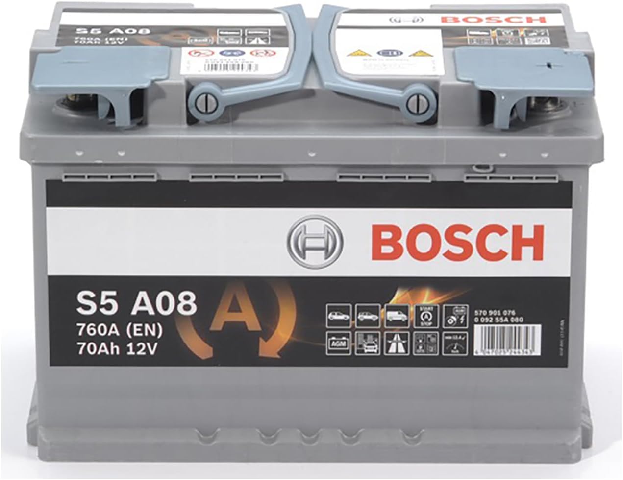 S5 A08 Batterie Auto 70 A/h - 760 A - Batterie 12 V, AGM Plomb-acide pour Véhicules avec Système Start/Stop, (-) (+), 278 x 175 x 190 mm - Pour Véhicules avec Récupération d'Énergie au Freinage Unique