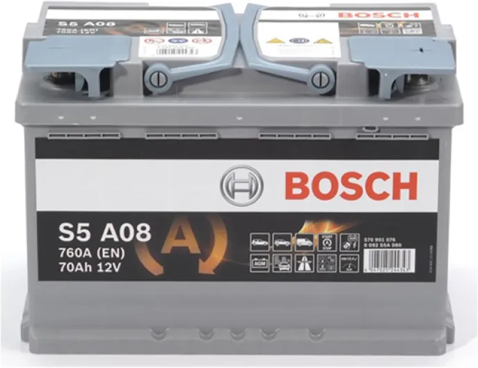 S5 A08 Batterie Auto 70 A/h - 760 A - Batterie 12 V, AGM Plomb-acide pour Véhicules avec Système Start/Stop, (-) (+), 278 x 175 x 190 mm - Pour Véhicules avec Récupération d'Énergie au Freinage Unique