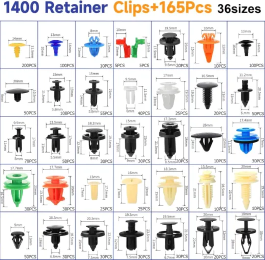 1565 Pièces Clips de Fixation Voiture, Rivet Plastique Fixation Protection, Pieces Auto Clips Carrosserie, Universel Agrafe Carrosserie pour Auto Voitures Panneaux, Pare-chocs,Clip garniture de Portes