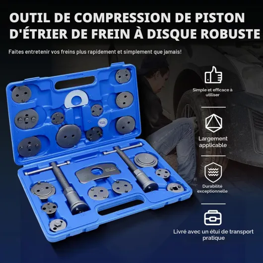 Repousse Piston Frein arriere 22 pièces pour remplacement de disque Outil et adaptateurs