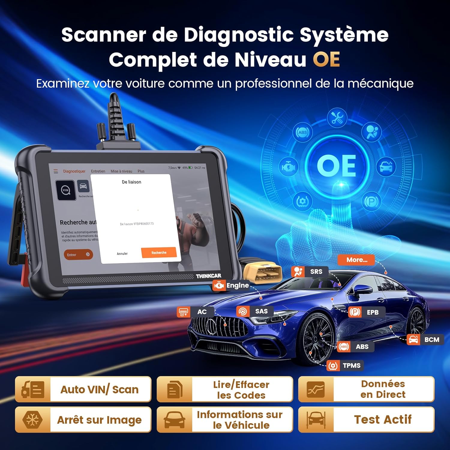 ThinkScan TK689 Valise Diagnostic Auto, Bidirectionnel OBD2 Diagnostic Automobile Complet, 34+ Réinitialisation, Codage ECU, FCA Autoauth, CANFD&DoIP, Mise à Jour Gratuite à Vie TK689-FR