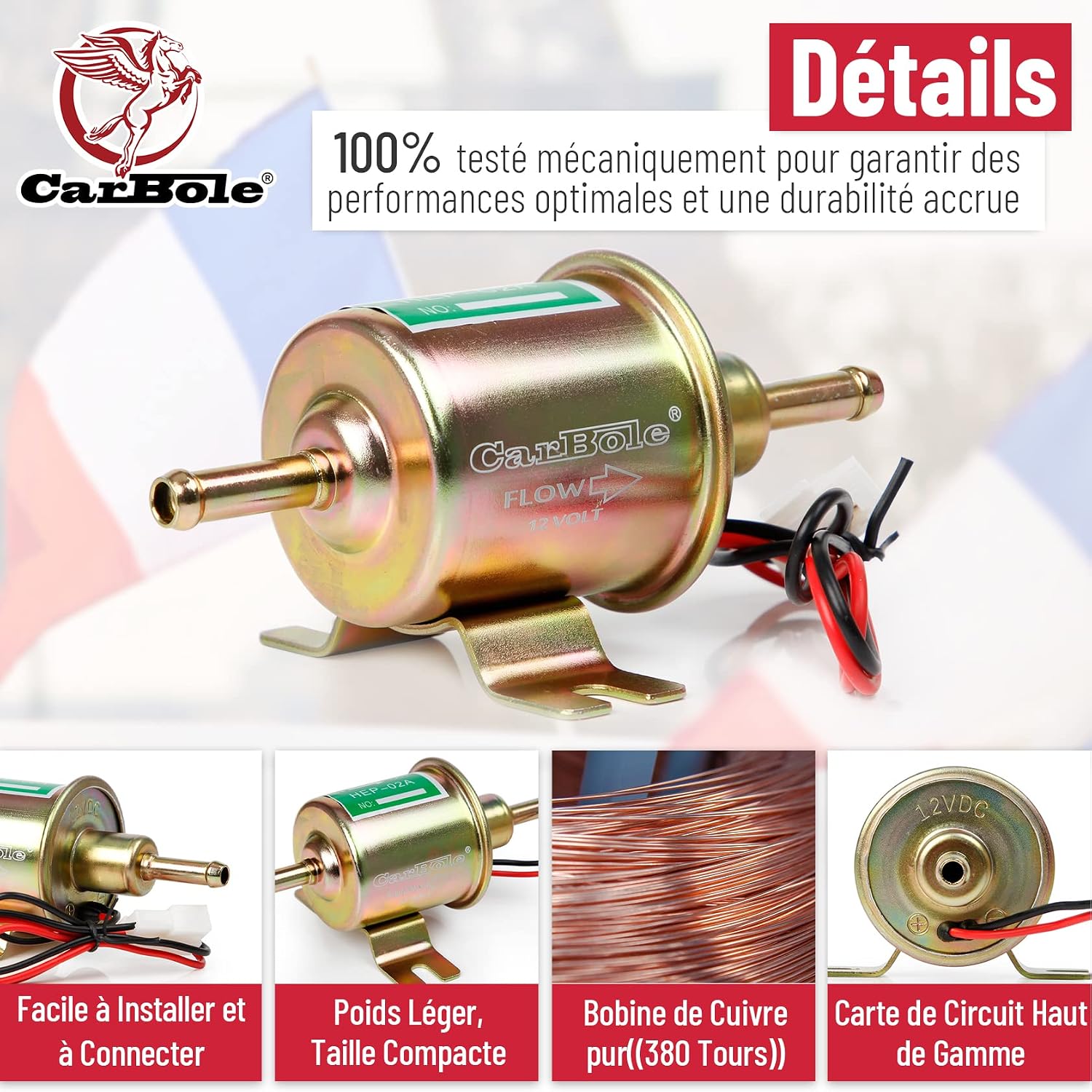 12V Pompe à Carburant Électrique 4-7PSI, Pompe à Essence, HEP-02A - Convient pour l’Essence et le Diesel, avec Tuyau de Carburant, Filtres à Essence et Colliers de Serrage avec Tuyaux 4-7 PSI