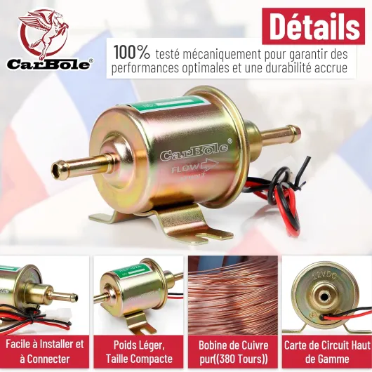 12V Pompe à Carburant Électrique 4-7PSI, Pompe à Essence, HEP-02A - Convient pour l’Essence et le Diesel, avec Tuyau de Carburant, Filtres à Essence et Colliers de Serrage avec Tuyaux 4-7 PSI