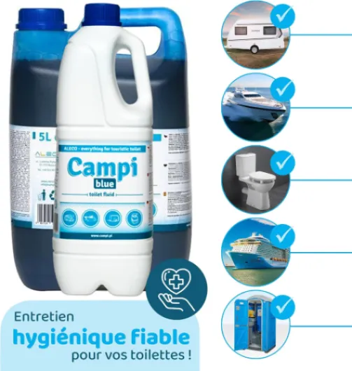 CAMPI Blue 5L Additif & Liquide pour Réservoir d'Eaux Usées - Produit Chimique WC, Pour Toilette de Camping, Caravane & Camping-car 5 l (Lot de 1)
