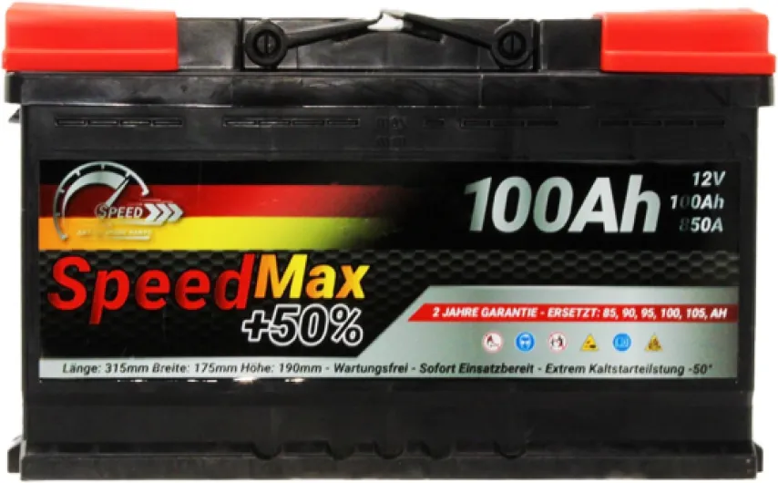 Batterie voiture SPEED MAX L4100 100 Ah 850 A 12 V = FIamm 100 Ah DX+ prête à l’emploi - prête à l’emploi