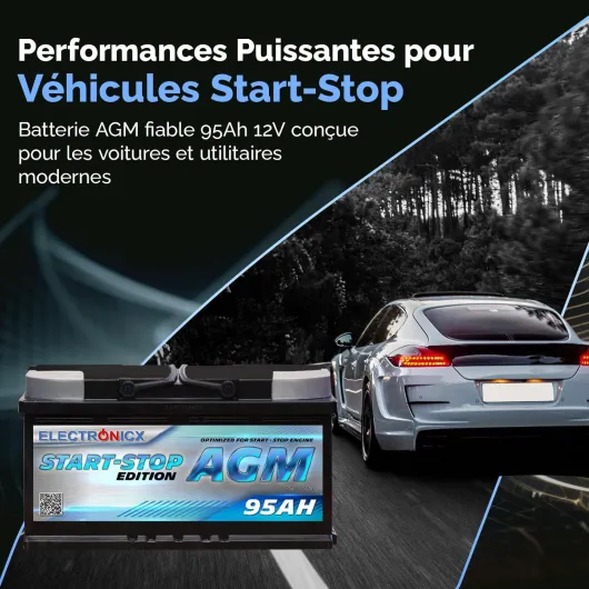 Electronicx Batterie Voiture AGM 95Ah 12V – 950A EN, 95 ah Batterie de Démarrage Start-Stop, Scellée, Résistante aux Vibrations, Batterie Haute Performance pour Véhicules, Fiable et Robuste