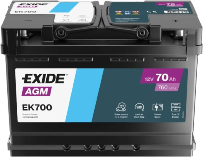 EXIDE AGM EK700 Batterie de Voiture 70Ah 760A Start Stop